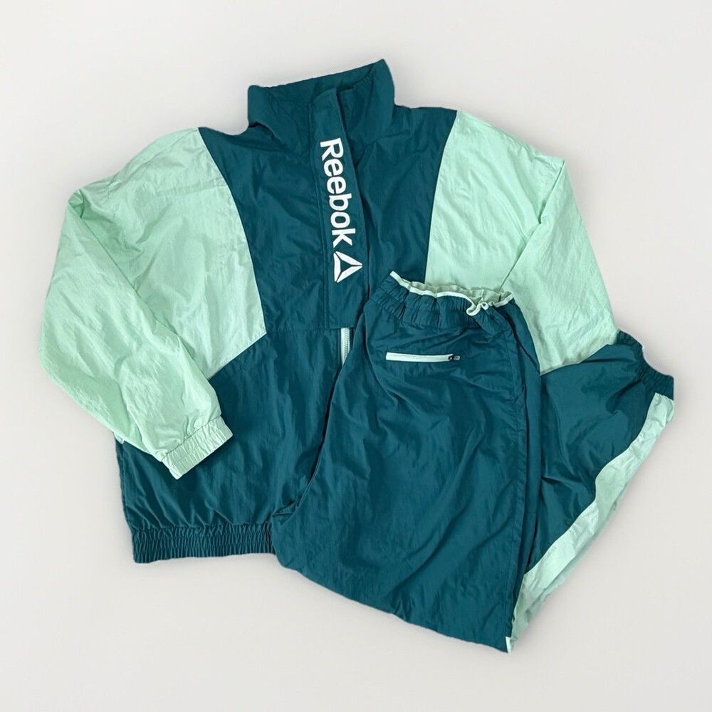 Vintage Reebok Track Windbreaker & Pants Size 1X Teal Aqua Matching Set Y2K